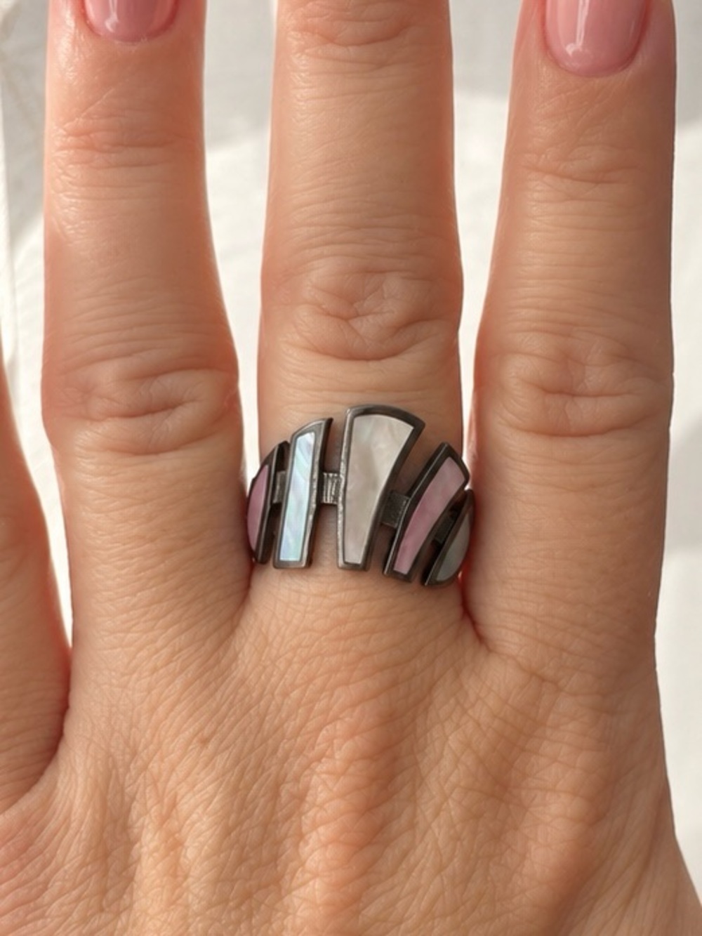 LS Trolland Vintage 925 Sterling Silver Multicolor Abalone Ring Size 7.75
